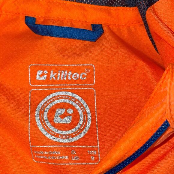 Killtec Boys Sz 8 Windbreaker Jacket Hooded Full Zip Pockets Orange Silver Coat - Picture 6 of 10